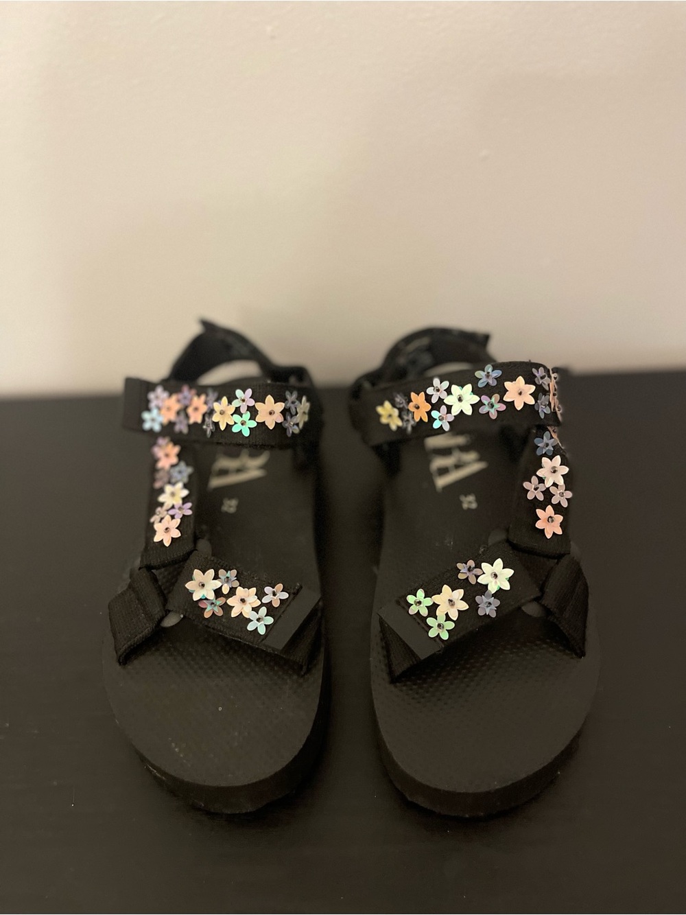Zara Kids Black Floral Strap Sandals